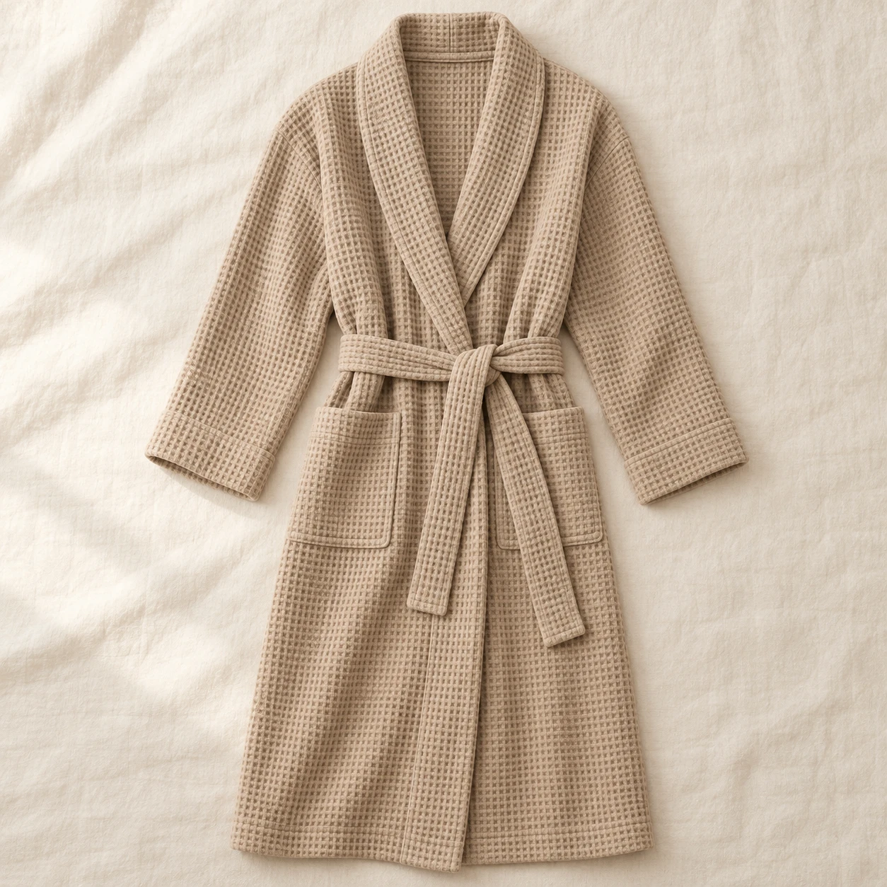 Morning Waffle Cotton Robe in Sand