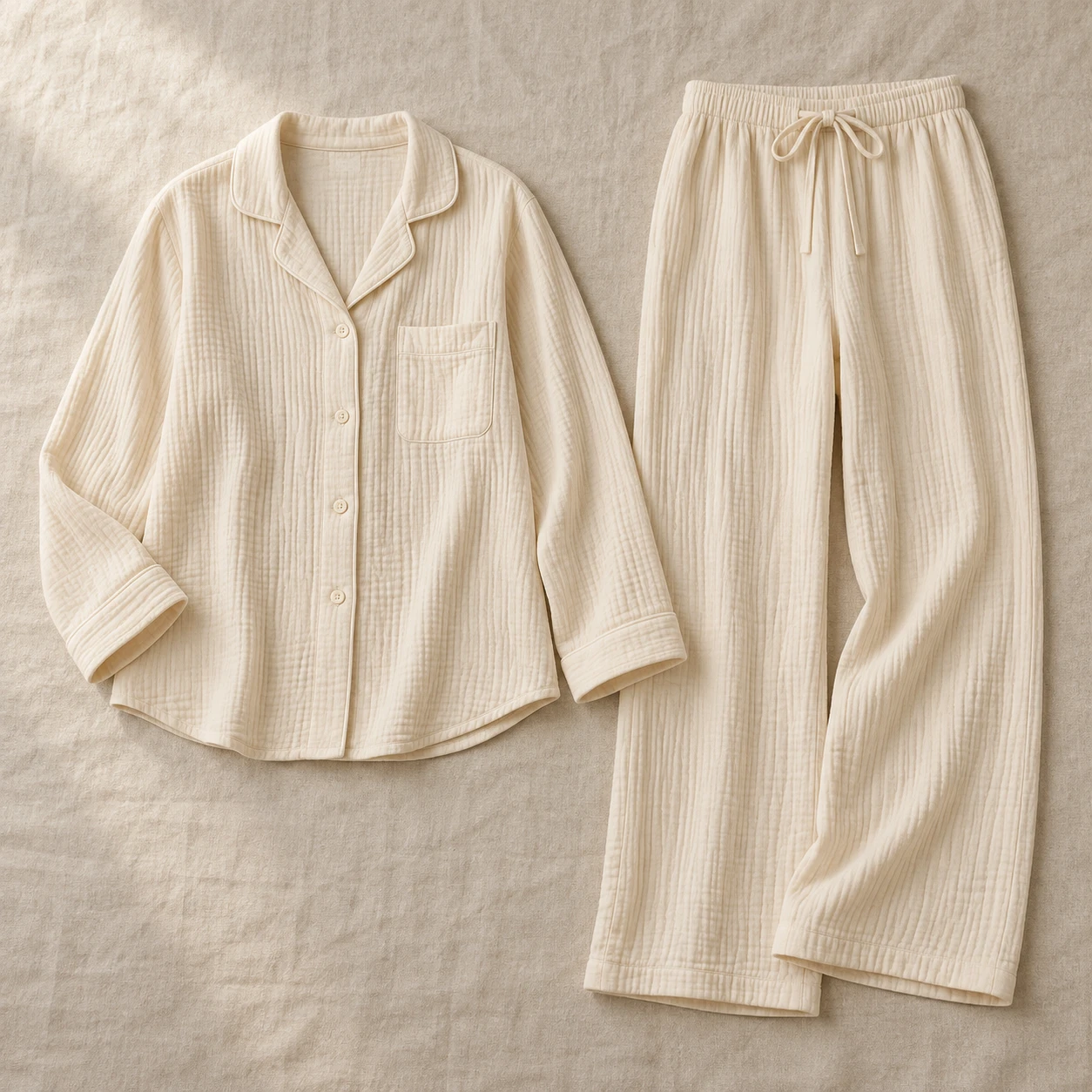 Still Morning Gauze Pajama Set in Cream